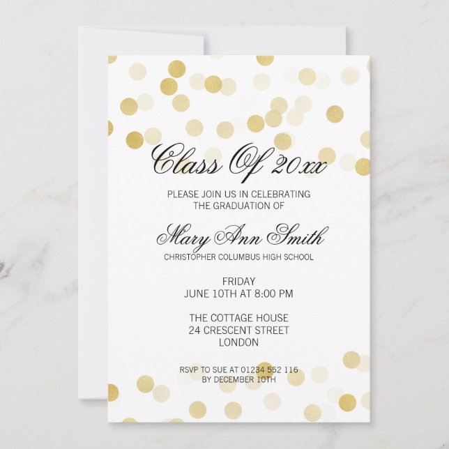 Elegant Graduation Party Gold Foil Glitter Lights Invitation (Front)
