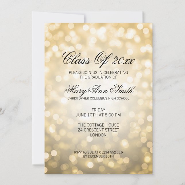Elegant Graduation Party Gold Glitter Lights Invitation (Front)