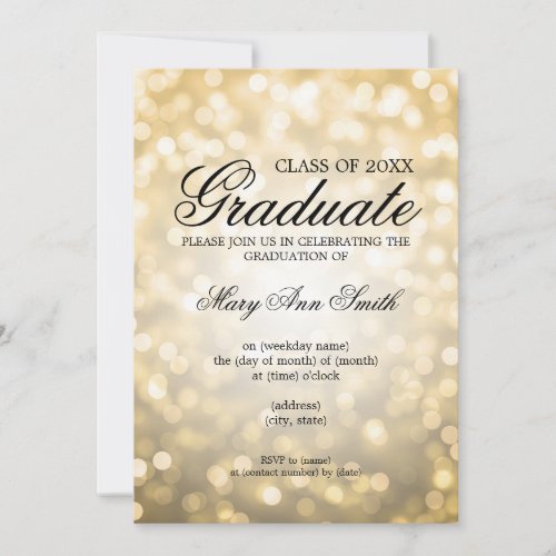 Elegant Graduation Party Gold Glitter Lights Invitation