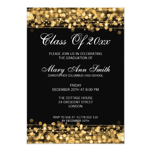 Elegant Graduation Party Gold Lights & Sparkles 5x7 Paper Invitation ...