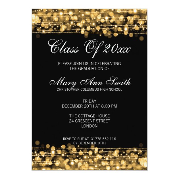 Elegant Graduation Party Gold Lights & Sparkles Invitation