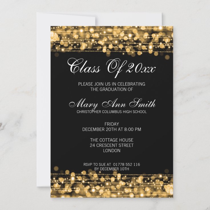 Elegant Graduation Party Gold Lights & Sparkles Invitation | Zazzle