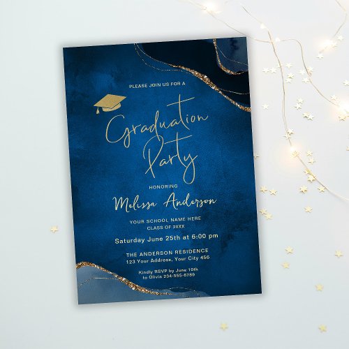 Elegant Graduation Party Navy Blue Invitation