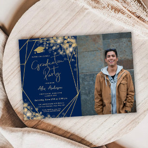 Elegant Graduation Party Navy Blue Invitation