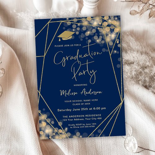 Elegant Graduation Party Navy Blue Invitation