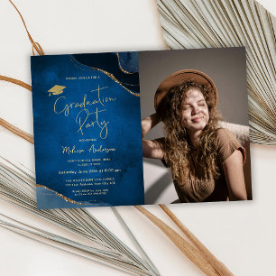 Elegant Graduation Party Navy Blue Invitation