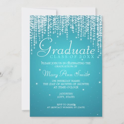 Elegant Graduation Party Night Dazzle Turquoise Personalized Invitation