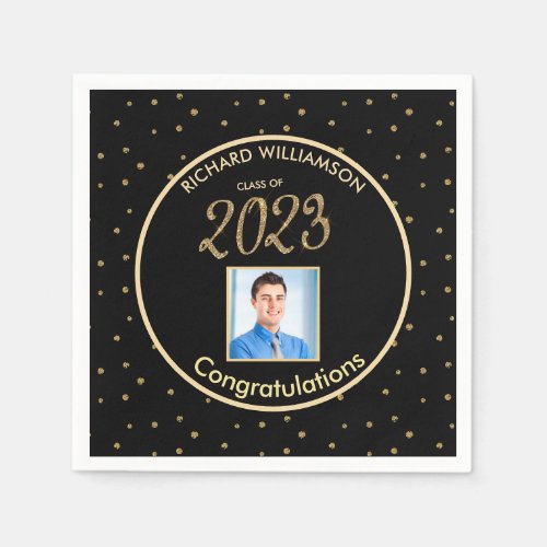 Elegant Graduation Party Photo Black Gold  Napkins