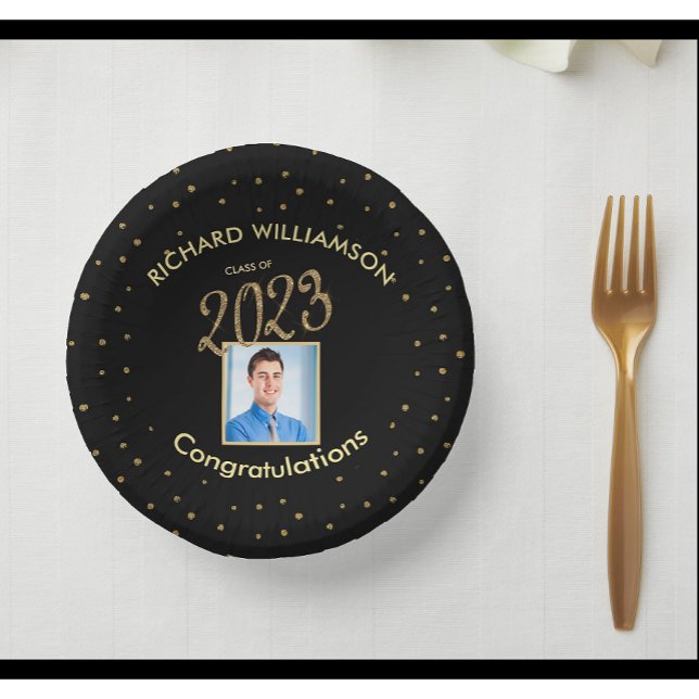 Elegant Graduation Party Photo Black Gold Paper Bowls (Creator Uploaded)