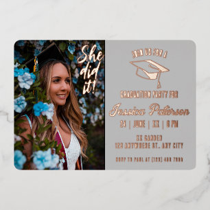 Elegant Graduation Party Photo Modern Style Foil Invitation