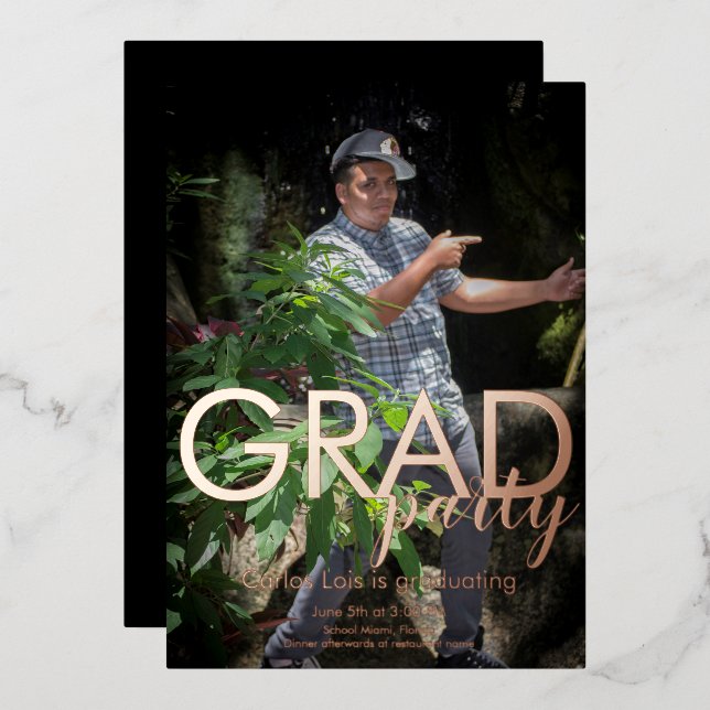 Elegant Graduation Party Photo Pressed  Foil Invitation (Front/Back)