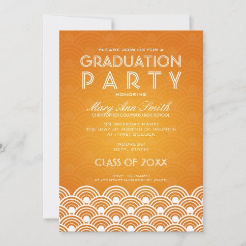 Elegant Graduation Party Scallop Orange Announcements