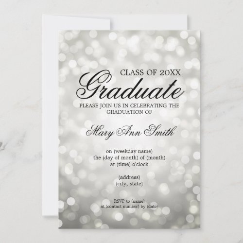 Elegant Graduation Party Sliver Glitter Lights Invitation