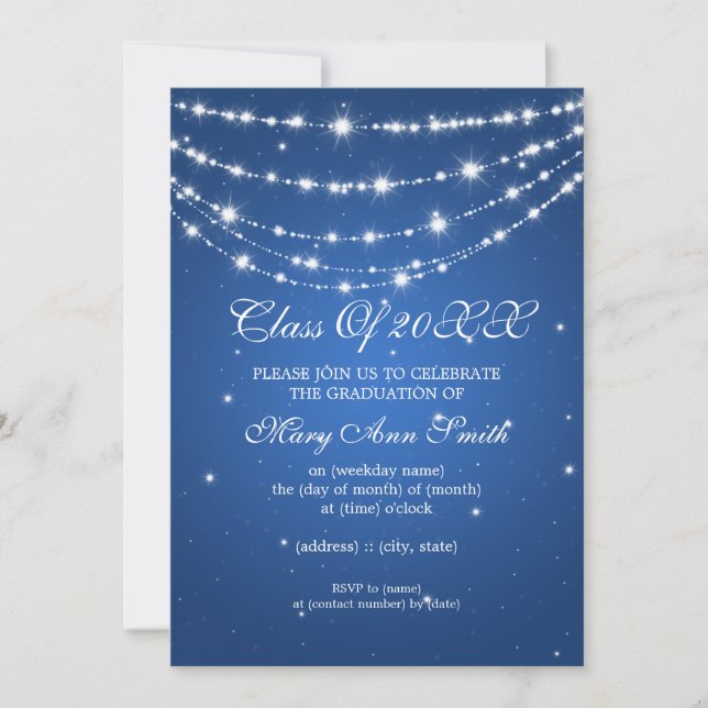 Elegant Graduation Party Sparkling Chain Blue Invitation (Front)