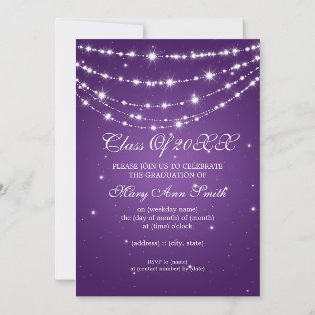 Elegant Graduation Party Sparkling Chain Purple Invitation (Front)