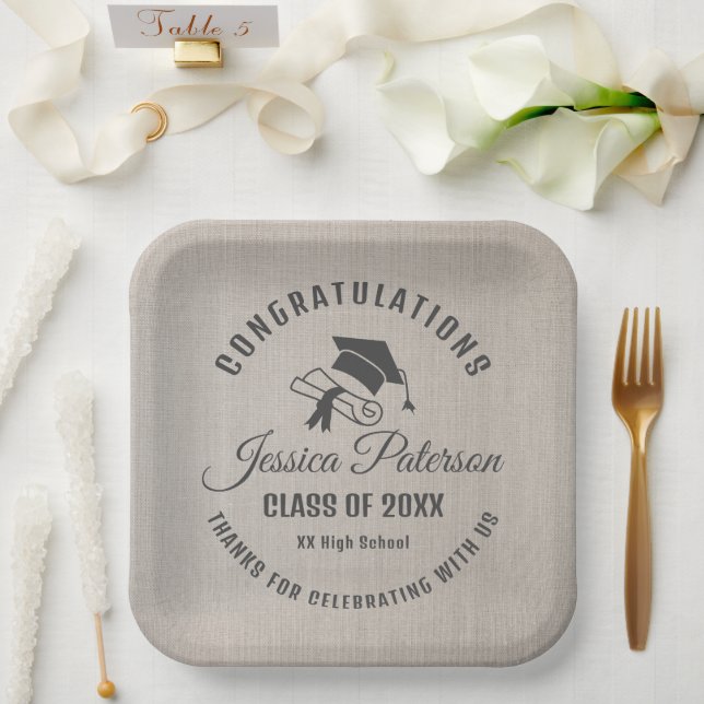Elegant Graduation Party Sweet Personalized Name Paper Plates (Wedding)