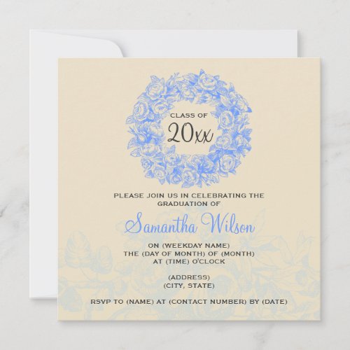 Elegant Graduation Party Vintage Roses Blue Tan Announcement