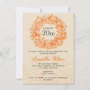 Elegant Graduation Party Vintage Roses Orange Tan Invitation
