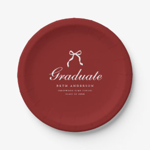 Elegant Graduation Party Wine Red Coquette Bow Paper Plates