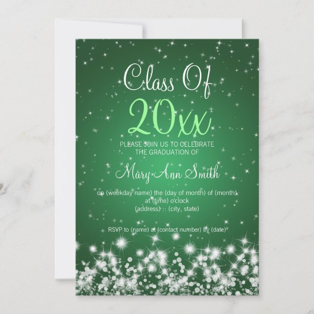 Elegant Graduation Party Winter Sparkle Green Invitation (Front)