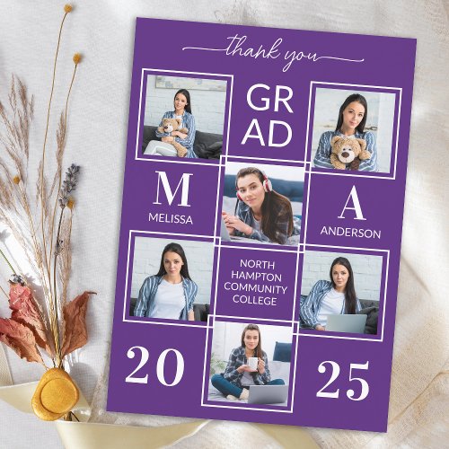 Elegant Graduation Personalized 6 Photo Collage Thank You Card