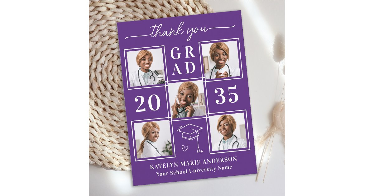 Elegant Graduation Personalized 6 Photo Thank You Postcard | Zazzle
