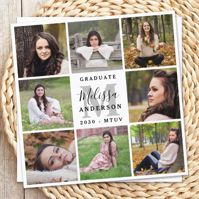 Elegant Graduation Personalized 8 Photo Collage Invitation (Creator Uploaded)