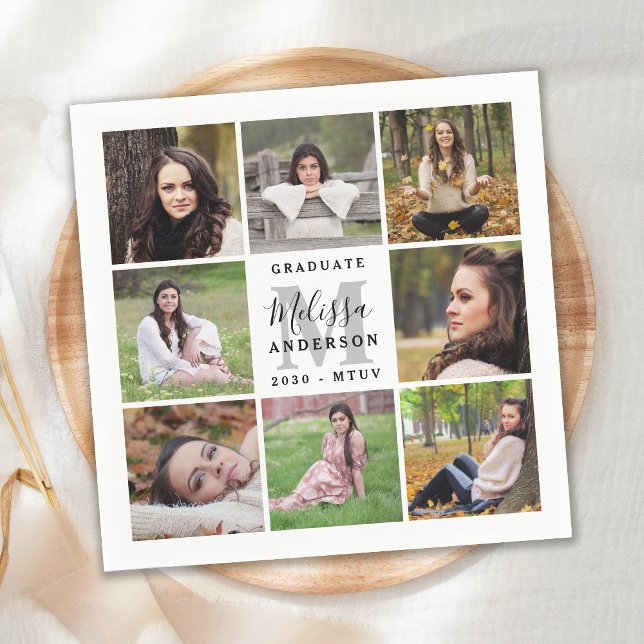 Elegant Graduation Personalized 8 Photo Collage Napkins (Creator Uploaded)