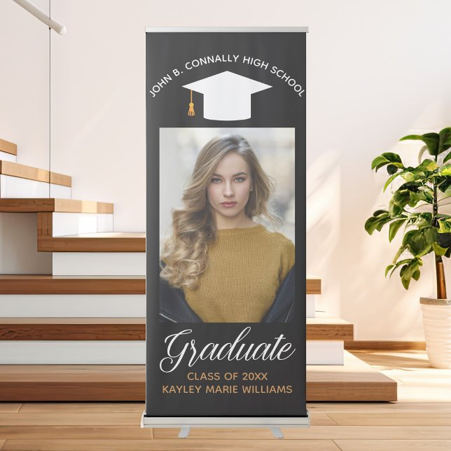 Elegant Graduation Photo 2026 Custom Black Party Retractable Banner (Creator Uploaded)