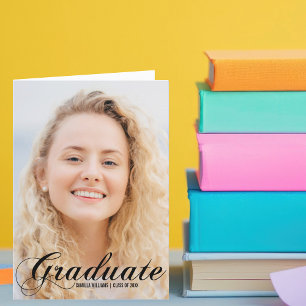 Elegant Graduation Photo Black Script Folded Announcement