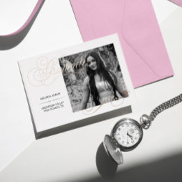 Elegant Graduation Photo Black & White Foil Invitation