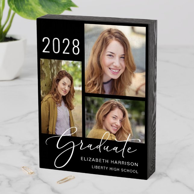 Elegant Graduation Photo Black Wooden Box Sign (In Situ Vertical)