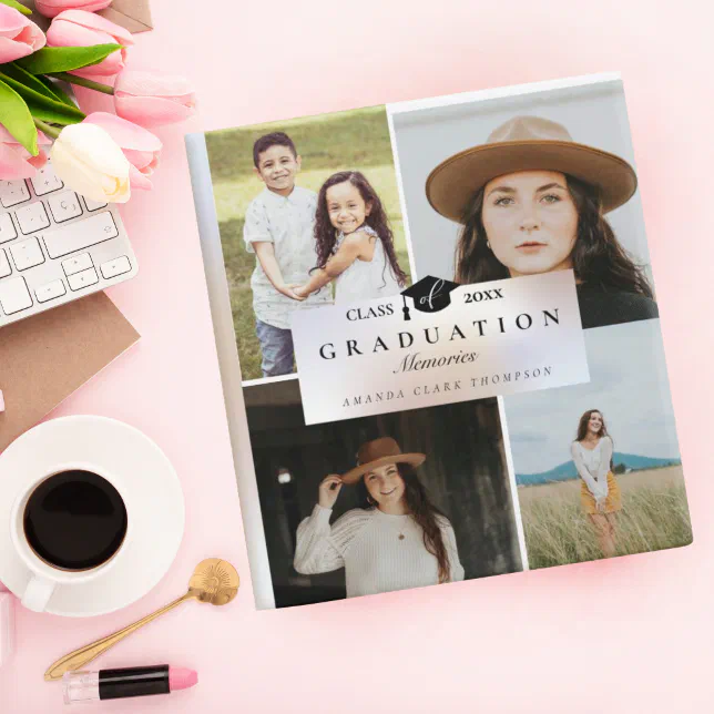 Elegant Graduation Photo Collage Memories Book 3 Ring Binder | Zazzle