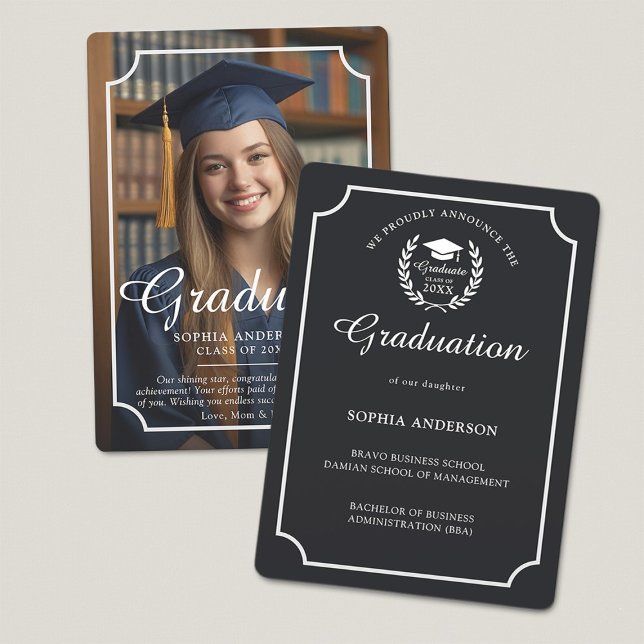 Elegant Graduation Photo Script Black Announcement (Creator Uploaded)