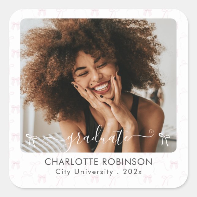 Elegant Graduation Photo Sticker with Pink Bow  (Front)