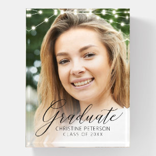 Elegant Graduation Photo String Lights Name 2025 Paperweight