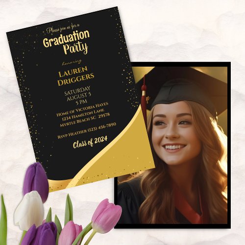 Elegant Graduation Photo Year Glitter Invitation