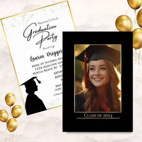  Elegant Graduation Photo Year Glitter  Invitation