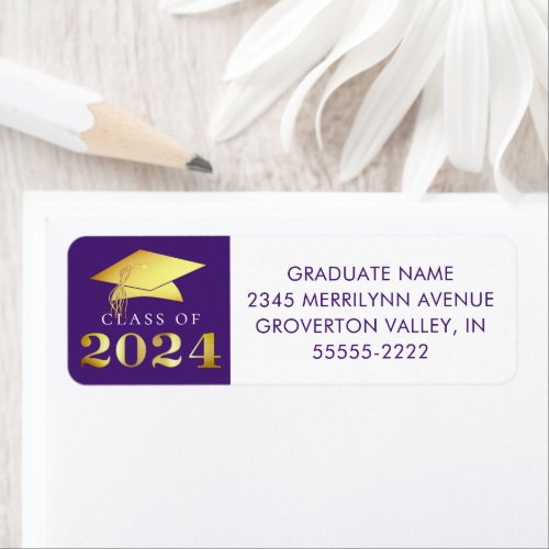 Elegant Graduation Purple Faux Gold Foil 2024 Label