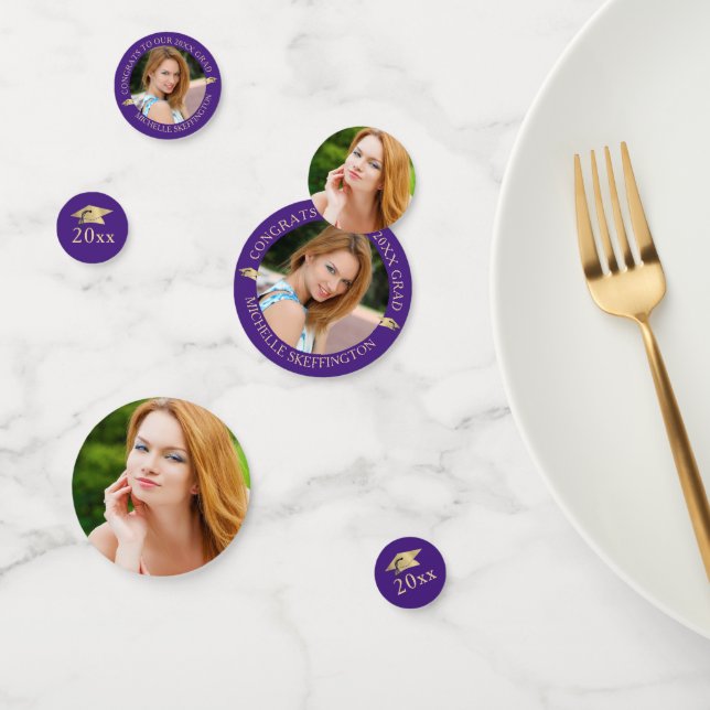 Elegant Graduation Purple Gold Photo Personalized Confetti (Group)