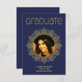 Elegant Graduation School Mandala Gold Blue Announcement (Front/Back)