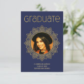 Elegant Graduation School Mandala Gold Blue Announcement (Standing Front)