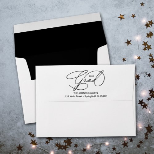 Elegant Graduation Script Black Lined Envelope
