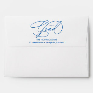 Elegant Graduation Script Blue Lined Envelope