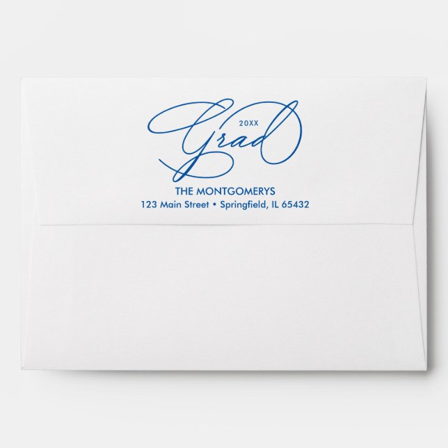 Elegant Graduation Script Blue Lined Envelope (Back (Top Flap))