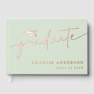 Elegant graduation script graduate cap light sage foil guest book 