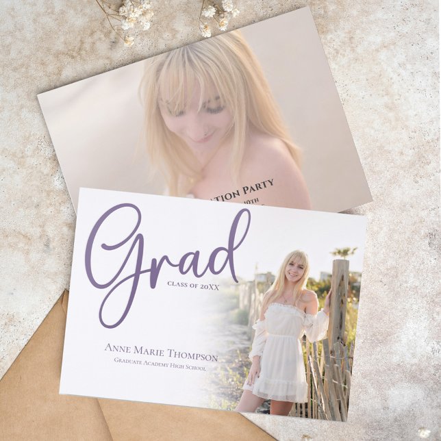 Elegant Graduation Script Photo Announcement (Graduation photo invitation announcement template.)