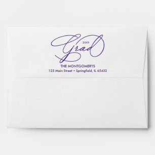 Elegant Graduation Script Purple Lined Envelope