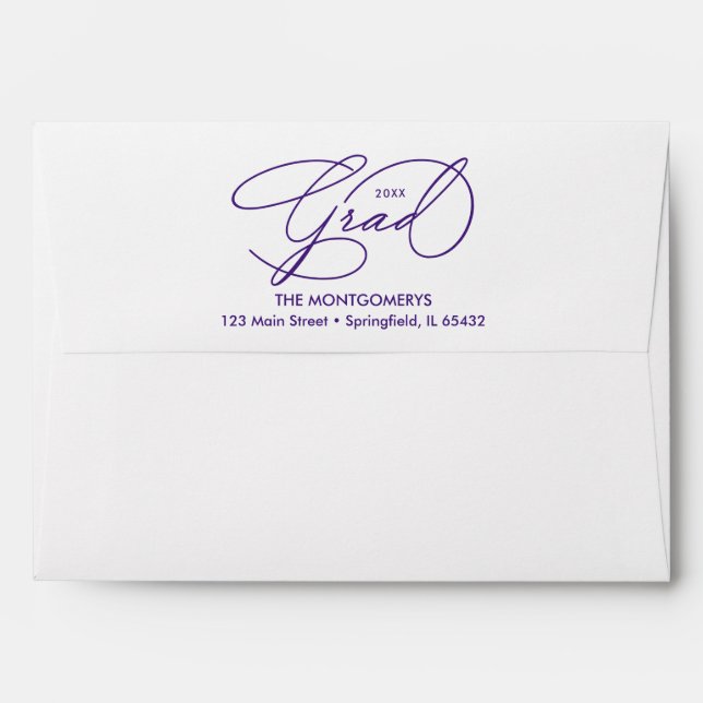 Elegant Graduation Script Purple Lined Envelope (Back (Top Flap))