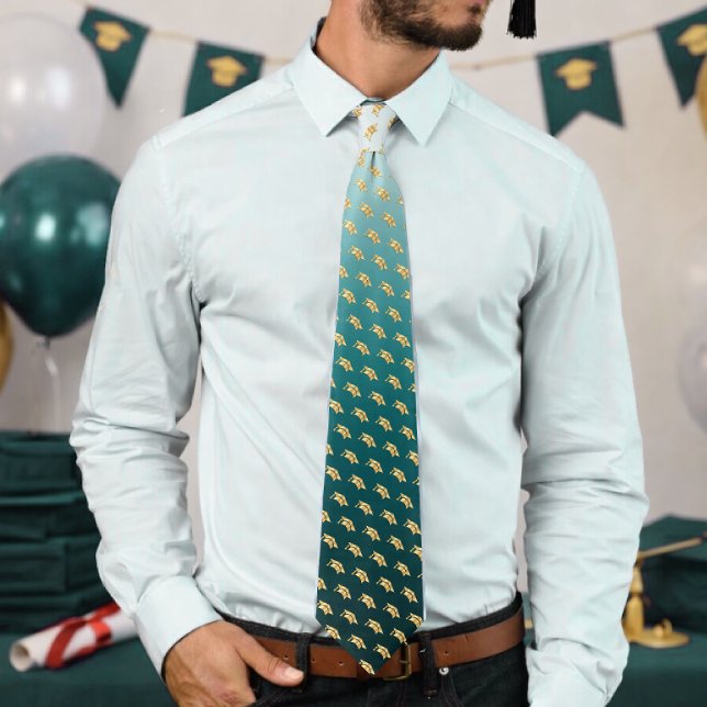 Elegant Graduation Tie Gold Mortarboard Pattern (Creator Uploaded)